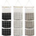 thumbnail image 1 of Bolsa de almacenamiento colgante con 3 bolsillos, cesta de estante de pared de tela, organizador de bolsa de almacenamiento para dormitorio, baño, cocina, 3 piezas (negro/gris/blanco),, 1 of 5
