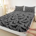 thumbnail image 3 of Manfei Halloween Bat Twin Sheet Sets,Trick Or Treat Twin Fitted Sheet,Black Gray Flat Sheet For Children,Microfiber Bedroom Decor,3 Pieces, 3 of 7