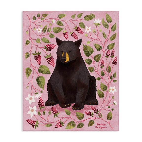 Stupell Industries Bear & Blackberry Plants Animals Painting Wrapped Canvas Art Print Wall Art, 16 x 20