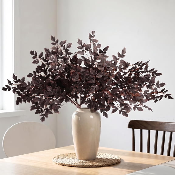 6 Pack Artificial Plum Cimicifuga Leaf Sprays, 32" Faux Ramosa Branches for Vase, Fall Floral Stems for Table Centerpiece, Farmhouse, Wedding, or Mantel Decor