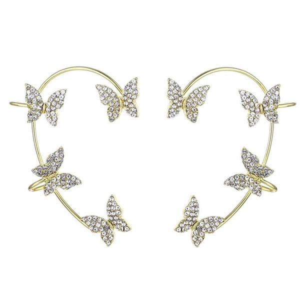 2 pendientes con forma de mariposa y diamantes de imitación, fáciles de llevar, brillantes, sin perforar, para uso diario, accesorios de fiesta.