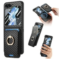 Dteck Built-in Screen Protector Case with Detachable Card Wallet for Samsung Galaxy Z Flip 6,Magnetic Leather PC 2 in 1 Removable Card Slot Wallet Case Shockproof Mag Safe Ring Stand Cover,Black