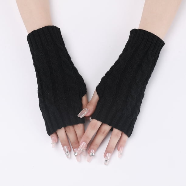 Zhuge Juego de 2 pares de guantes de punto cálidos sin pulgares para invierno (negro)