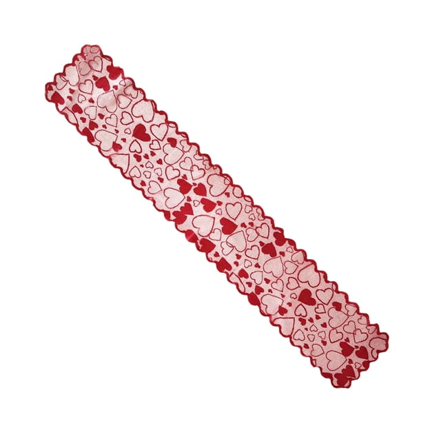 A Heart Shaped Lace Table Runner 70.87X11.81 Inches Valentines Day Polyester Fabric For Dining Table Decorations Romantic Dinner