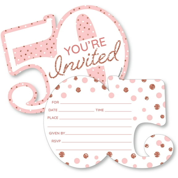 Big Dot of Happiness 50th Pink Rose Gold Birthday - Shaped Fill-In Invitations - Happy Birthday Party Invitation Cards with Envelopes - Set of 12
