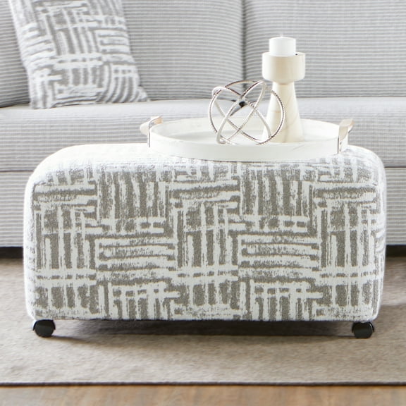 Roundhill Furniture Lancelot Striped Cocktail Ottoman, Gray and Beige