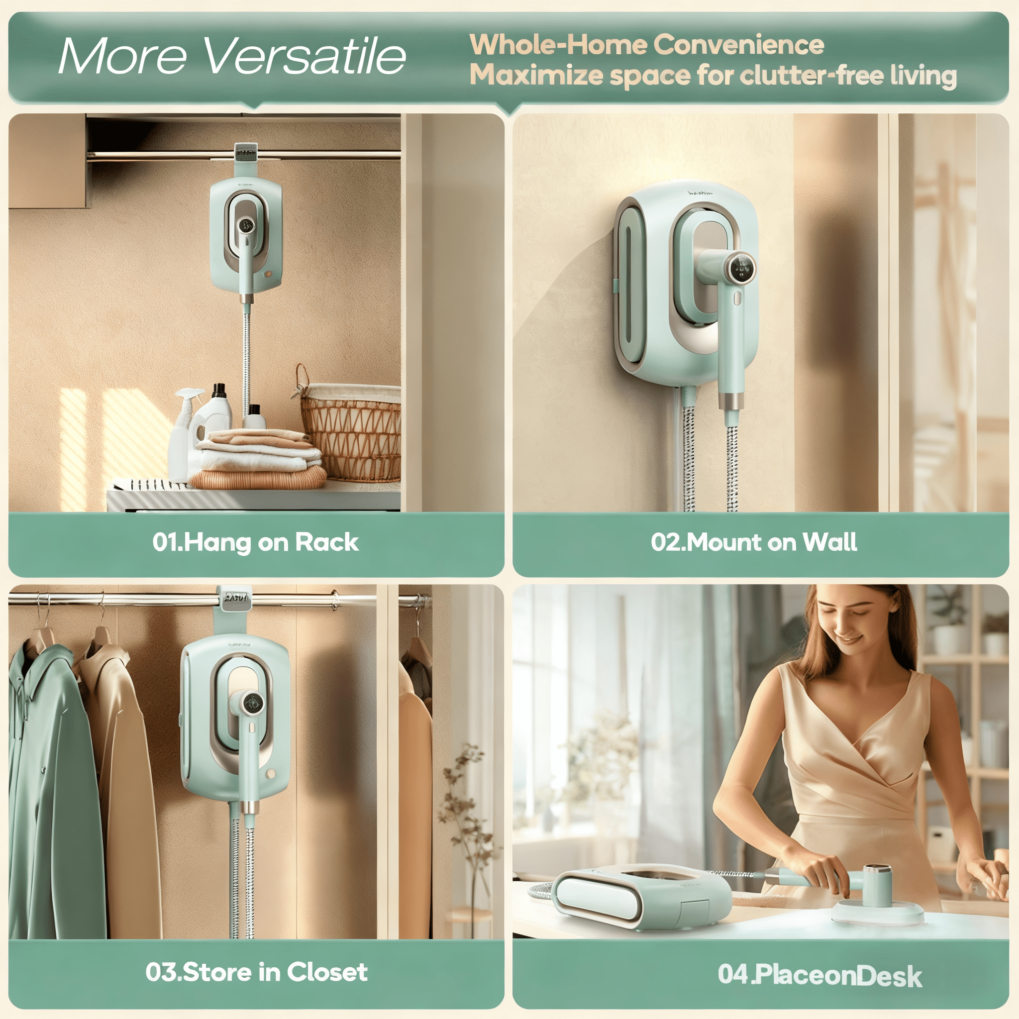 Steamer for Clothes,2-in-1 1550W Turbocharged Garment Steamer & Iron ,3 Levels Smart Control Steaming,1.2L Detachable Tank,Auto Shut-Off,Self-Cleaning,Innovative Storage: Hang or Wall Mount
