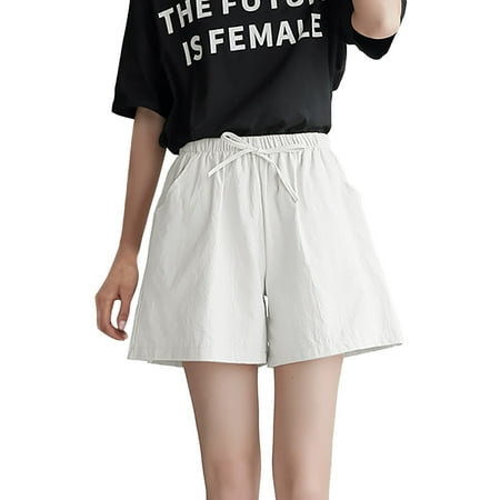 wozhidaoke wide leg pants for women womens casual drawstring sweat shorts elastic waist running workout shorts with pockets white xl