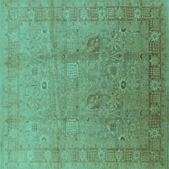 Ahgly Company Machine Washable Indoor Square Oriental Turquoise Blue Industrial Area Rugs, 8' Square