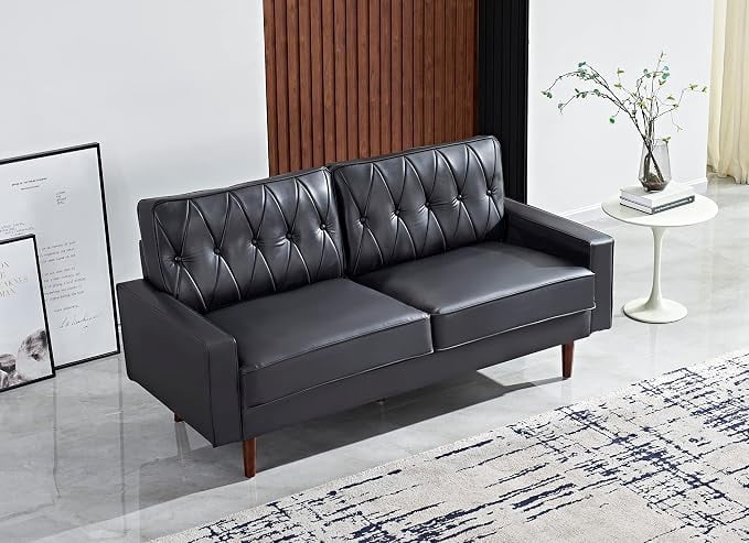 US Pride Modern Style Faux Leather Loveseat with Elegant Round Tapered Legs