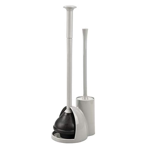 mDesign Hidden Plunger and Brush Set for Toilet Bowl - Light Gray