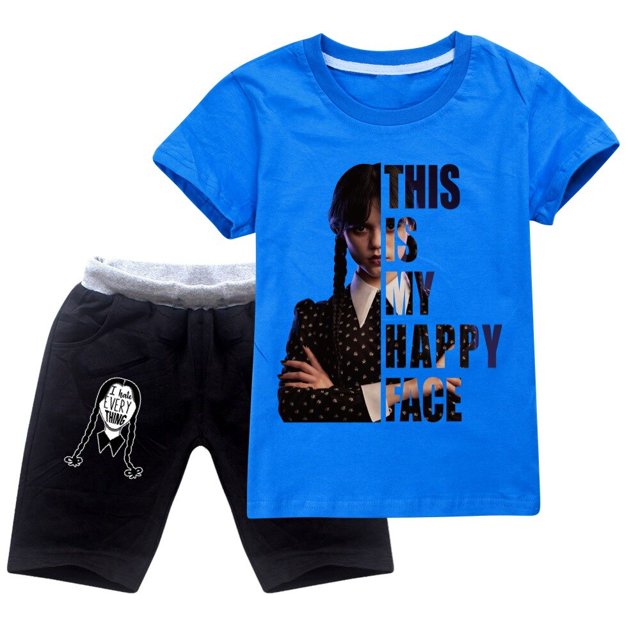 Nuevo conjunto de ropa de verano para niñas Addams, camiseta de manga corta 100% algodón + pantalones cortos, conjunto de ropa para niños zhangyuxiang LED