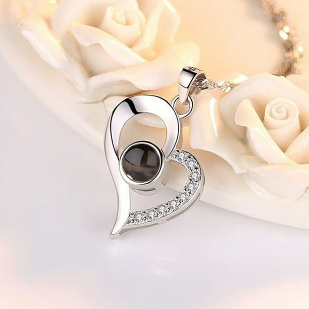 100 Languages Projection Necklace I Love You Necklace with Rose