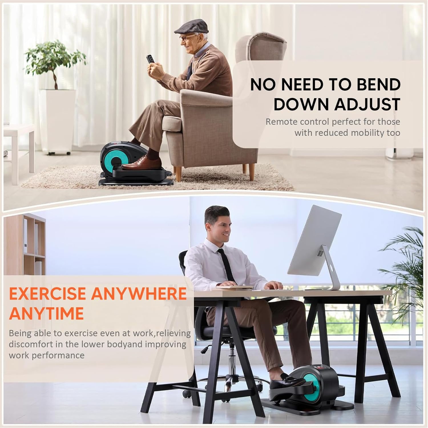 Under Desk Elliptical Machine - Electric, Quiet & Fully Assembled for Seniors. Portable Seated Leg Exerciser with Remote Control. ESL Pedal Trainer