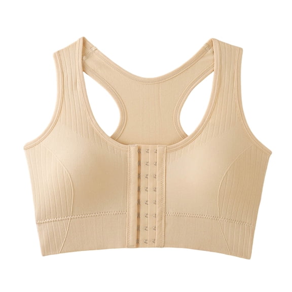 Kvture Womens Sports Bras Front Hook Closure Sports Bras Racerback High Support Comfort Workout Bra No Underwire Beige Bra S