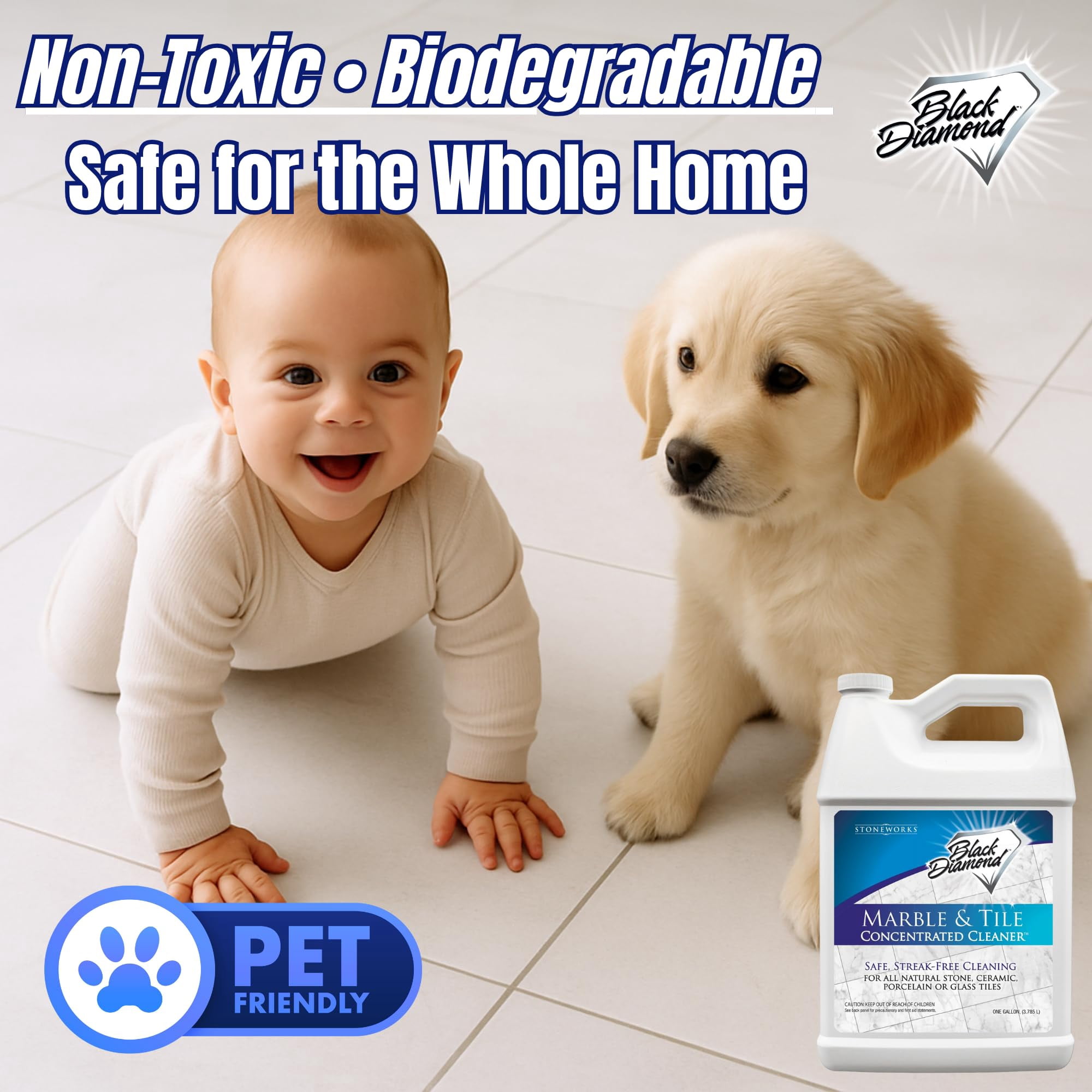 Black Diamond Stoneworks Marble & Tile Floor Cleaner Concentrate, pH Neutral, Streak-Free & No-Rinse Formula for Granite, Travertine, Limestone, Slate, Ceramic & Porcelain Floors (1 Gallon)