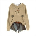 thumbnail image 2 of Women's Knit Christmas Snowman Printed Hooded Sweatshirt, Cute Long Sleeve Pullover Hoodie, Fall Winter Fashion Casual Top,Khaki,M, 2 of 5