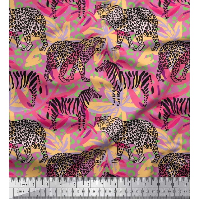 Soimoi Orange Rayon Fabric Leopard Skin,Leopard & Wild Animal Print Sewing Fabric BTY 56 Inch Wide