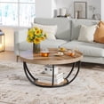 thumbnail image 6 of Round Coffee Table, 31.7" Circle Coffee Table for Living Room, Modern 2-Tier Wood Accent Center Table with Storage Open Shelves, Wooden Grain and Black, 6 of 11