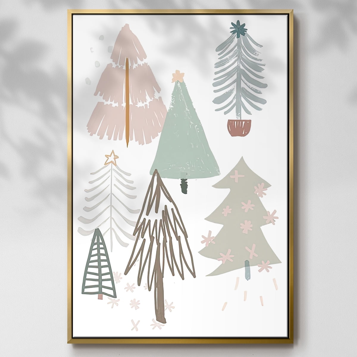 Christmas Tree Sketchbook Collection B - Framed Gallery Wrapped Holiday Canvas - 25 x 37 - Gold Frame