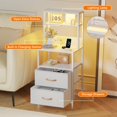 thumbnail image 6 of Night Stand, Tall Bed Nightstand with 4-Tier Shelves, 2 PU Fabric Drawers and Light Tube, Bed Side Tables with Charging Station, Bedside Table for Bedroom, White, 6 of 12