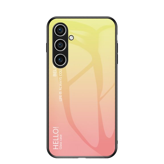 ELEHOLD Case for Samsung Galaxy S24 , Lightweight Gradient Glass Case Ultra Slim Shockproof Cover,Yellow