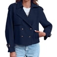 thumbnail image 2 of Double Breasted Women Solid Color Casual Crop Trench Coat Lady Office Jacket with Pocket, 2 of 7