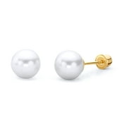 Wellingsale 14K Yellow Gold Polished 6mm Freshwater Cultured Pearl Stud Earrings With Screw Back