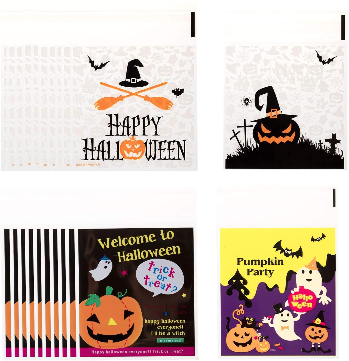 Halloween Sweet Candy Cookie Biscuit Treat Seal Bags Pumpkin Ghost Witch Bat