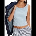 thumbnail image 2 of Blusa de Mujer Sin Mangas con Cuello Redondo, Dobladillo Ondulado con Colores Contrastantes y Bordado Azul L, 2 of 7