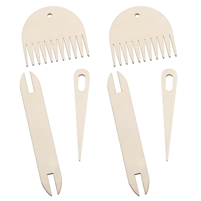 Uxcell Hand Loom Stick Set, 6pcs Knitting Tools Including Wood Weaving Crochet Needle Wooden Shuttle Wood Weaving Comb