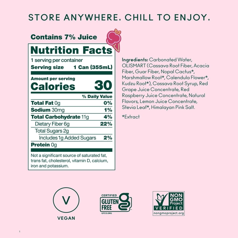OLIPOP Raspberry Sherbet Prebiotic Soda, 12 fl oz, 12 Pack photo 4