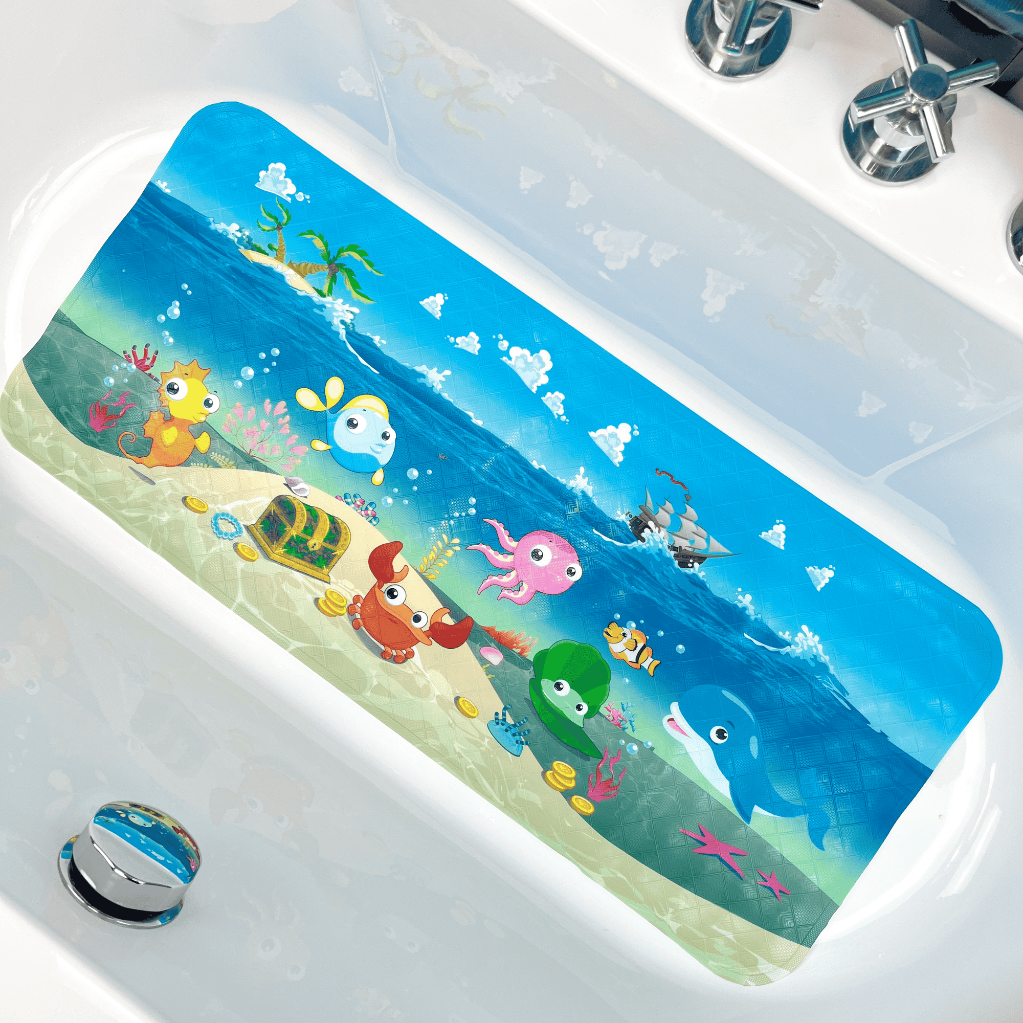 Cartoon Kids Bath Mat - Non Slip Bathtub Mat 35x16 Inch XL Large Size Tub Mats Anti Slip Shower Mats for Bathroom Floor (Ship)
