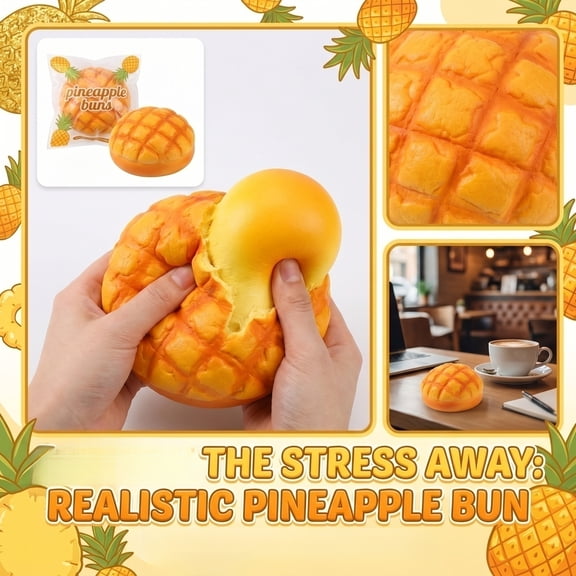 Simulation Pineapple Bun Squishy for Adults Golden Silicone Sensory Gadget Textured Pastry Crust Design Office Desk Accessory Pressure Relief Tool 3.54x3.54 Inch 1 Pack