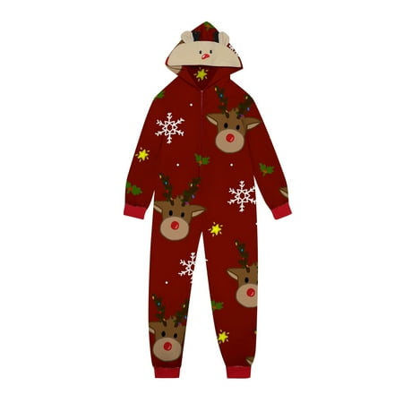 

Family Clothes Matching Family Christmas Siamese Pajamas Sets Deer Head Embroidery Hooded Romper PJs Zipper Jumpsuit Loungewear (Mom)