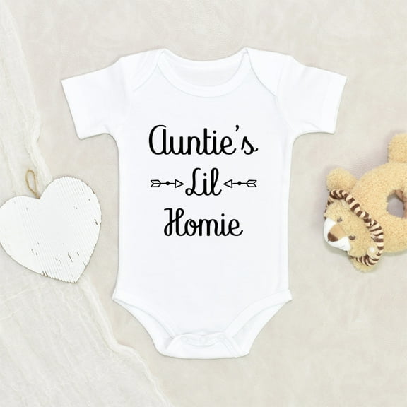Cute Auntie Baby Clothes - Auntie's Lil Homie Baby Clothes - Funny Aunt Baby Clothes - Niece/Nephew Baby Clothes