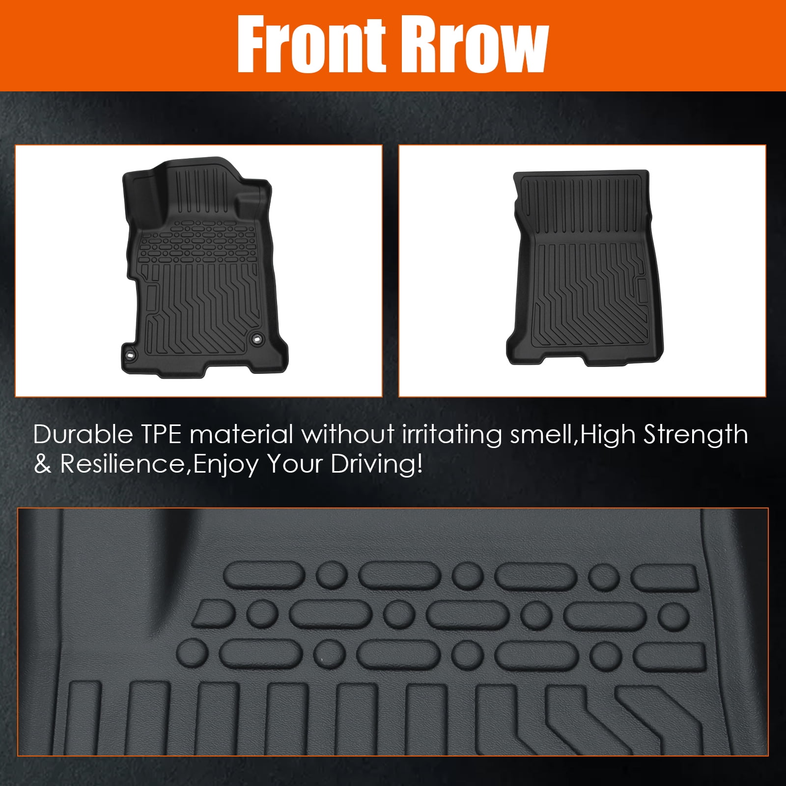Rubber Car Floor Set - 3-Piece All-Weather Protection-TPE Rubber Car Floor Mats