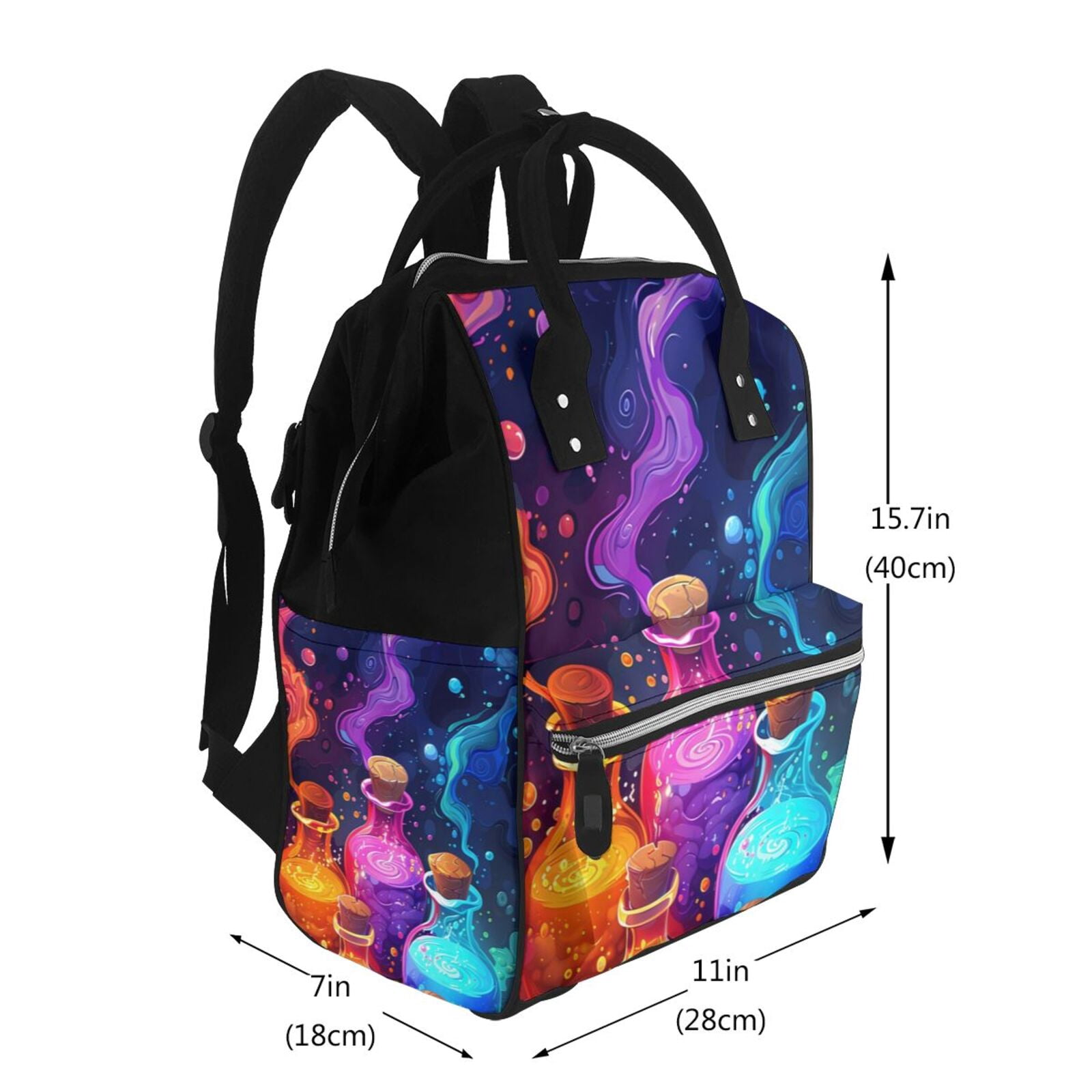 Fuzoiu Colorful Potion Bottles Magic Print Diaper Bag Backpack,Baby Essentials Travel Tote,Multi function Waterproof Diaper Bag, Travel Essentials Baby Bag - Unisex
