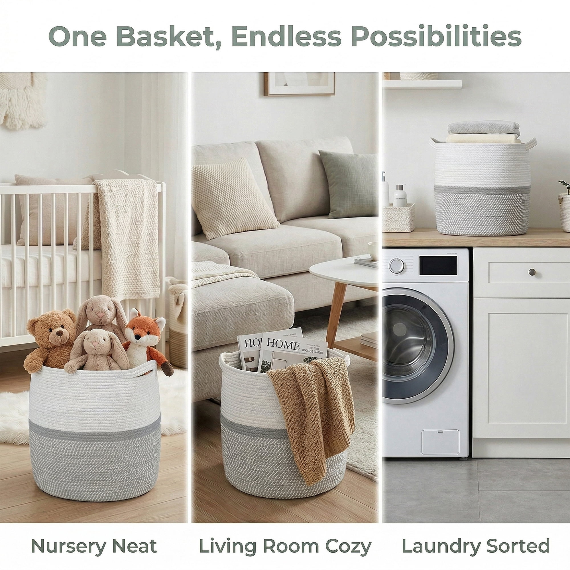 Unique Bargains Multiple Use Woven Shelf Closet Storage Bin White Grey 14*14*16.9in