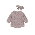 thumbnail image 3 of Biekopu Baby Infant Girls Boys Long Sleeve Romper Headband Flower Round Neck Bosysuit Autumn Clothes, 3 of 6