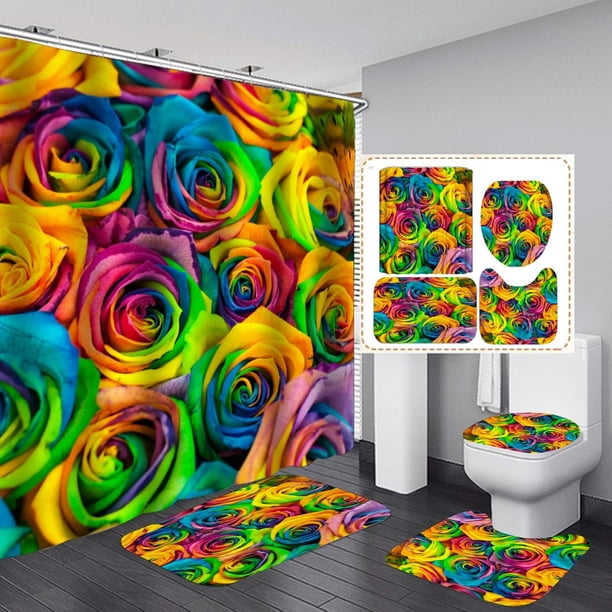 Juego de 4 cortinas de ducha con estampado de leopardo, diseño de flores de rosa azul, guepardo, pantera, safari, piel de animal salvaje, decoración de baño, cortina de ducha de tela impermeable,