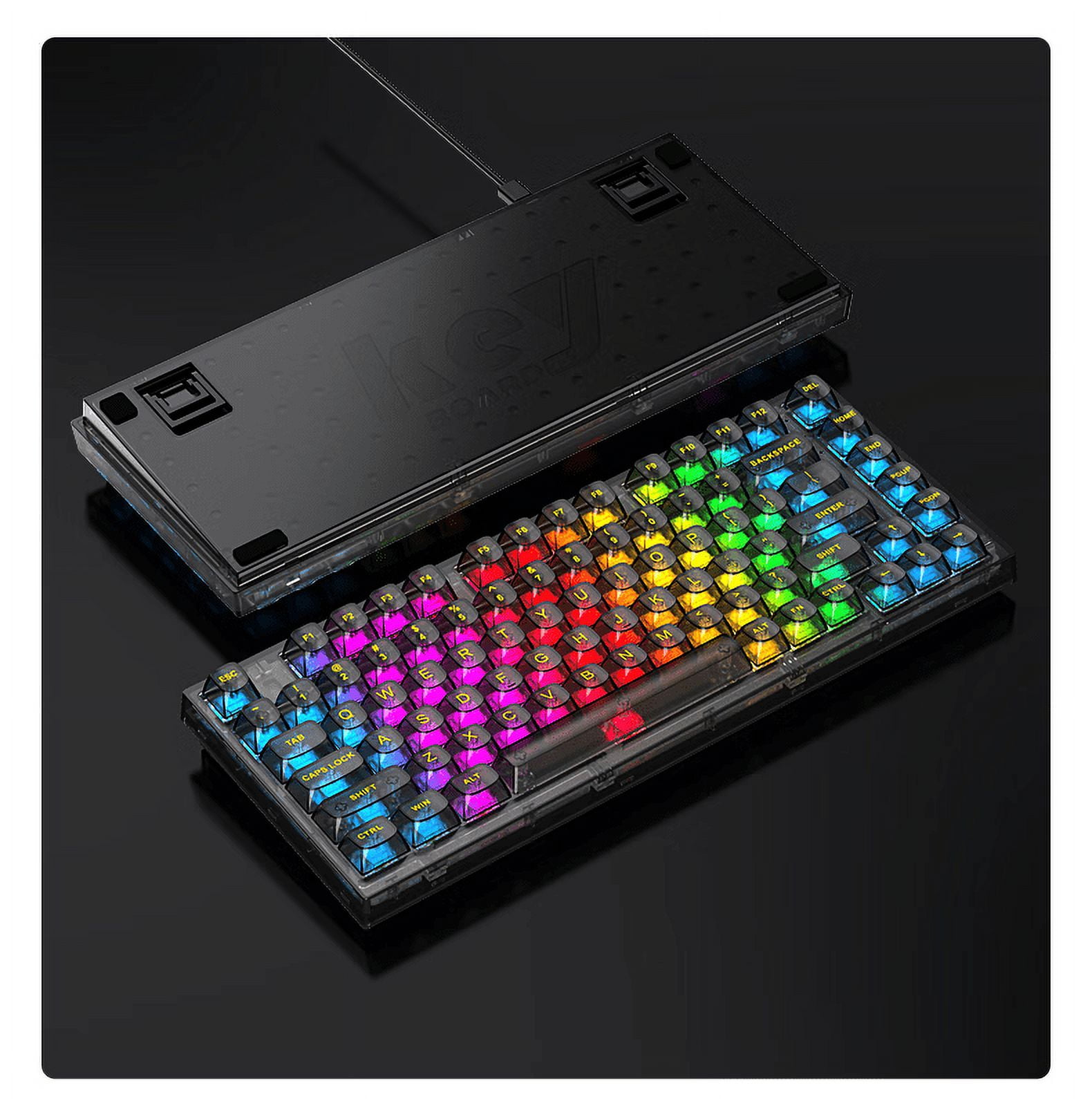 XINMENG X75 82 Key Hot Swappable Mechanical Keyboard with Transparent Keycaps, Gasket Mount 75 Keyboard, RGB Backlit Custom Gaming Keyboard for Windows/Mac (Crystal White Switch, Wired-Black)