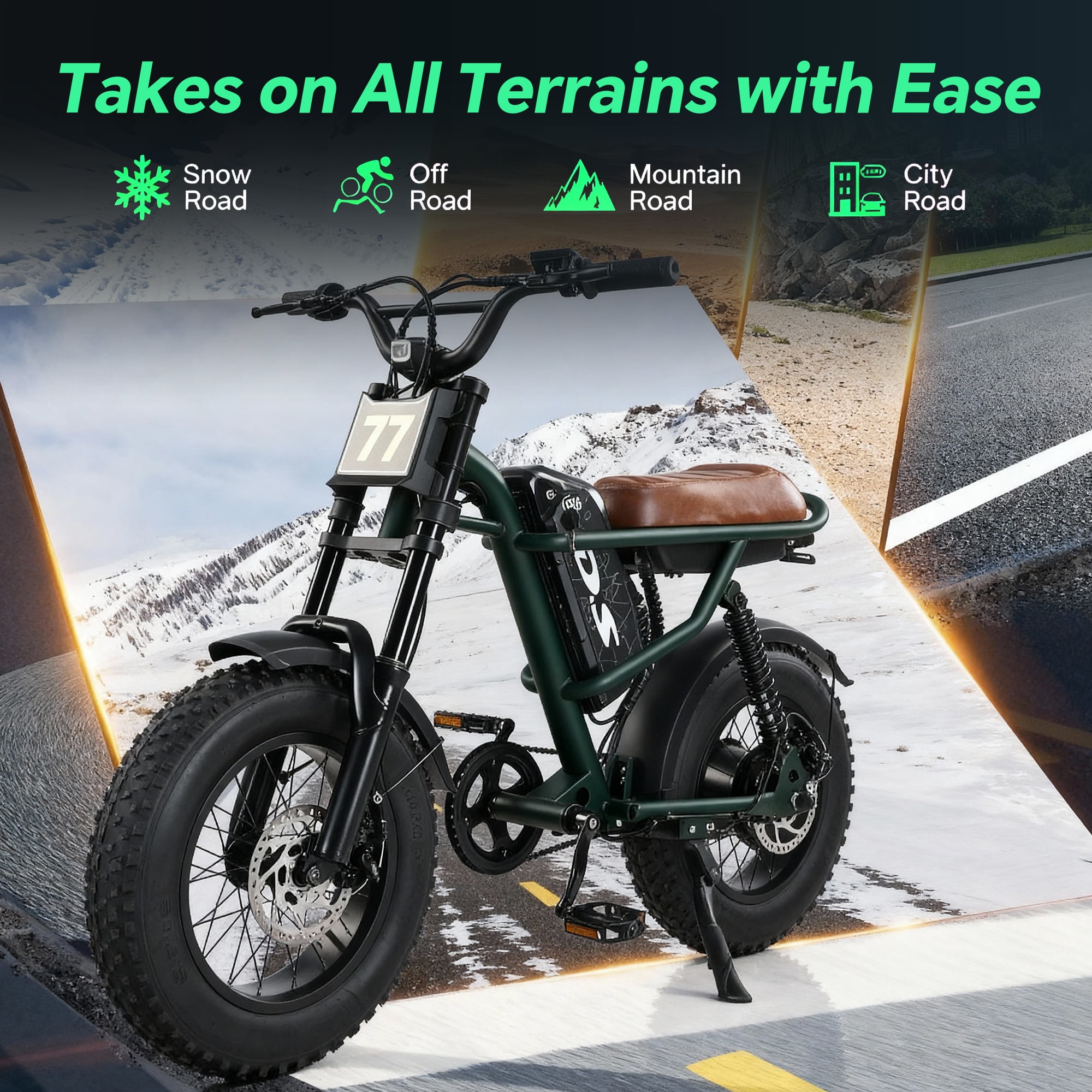 DRIFT.SLIDE Electric Mountain Bike for Adults, 28 mph, 1000w Peak Power, 48v 15ah, 16x4 Fat Tire