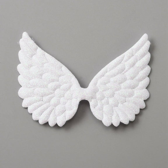 50pcs Cloth Embossed Wing Ornament Accessories with Glitter Powder Sewing Craft Decoration White 65x93x1mm