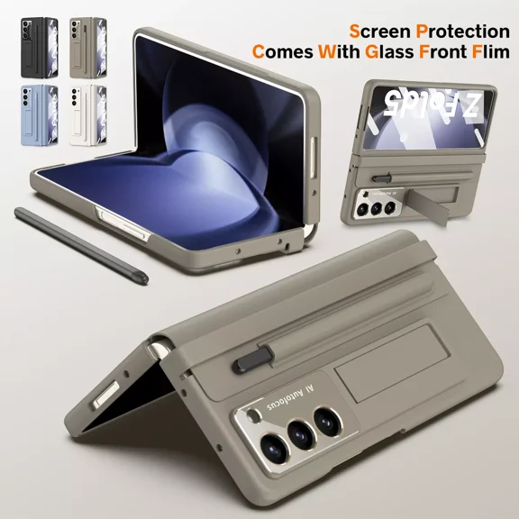 For Samsung Galaxy Z Fold 6 5 4 Hinge Screen Protector Leather Stand Case S Pen