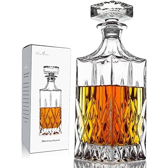 Whiskey Decanter With Glass Stopper ,25 oz Liquor Decanter For Alcohol , Wine , Scotch , Brandy or Bourbon Decanter , Lead-Free Crystal Decanter$$Home Decor, Kitchen, & Other