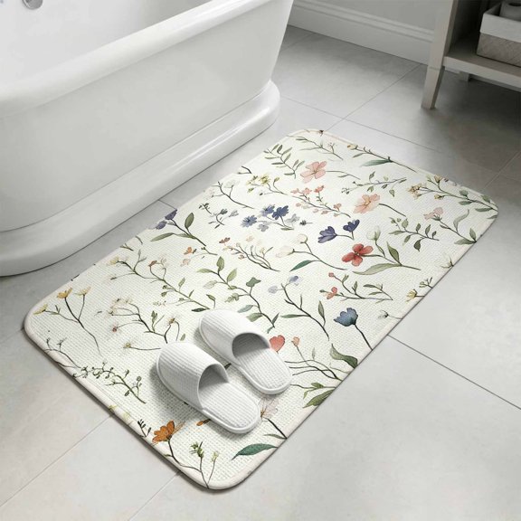 Country Farm Plant Flowers Door Mat,Indoor Outdoor Welcome Doormat Pastoral Floral Leaves Absorbent Linen Front Door Mats Non-Slip Entrance Rug for Kitchen Bathroom Entryway,16x24in