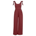 thumbnail image 4 of Pounoo Women's Jumpsuits Sleeveless Tie Shoulder Bow Detail Solid Color Casual Loose Wide Leg with Pockets Lightweight Comfortable Rompers Gift, 4 of 6