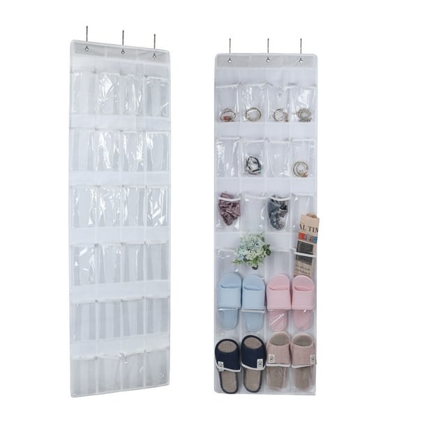 Over the Door Shoe Organizer Set of 2, 24 Clear Pockets Hanging Shoes