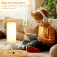 thumbnail image 6 of Bedside Table Lamp for Bedroom - 3 Way Dimmable Touch Lamp USB C Charging Ports & AC Outlet, Small Lamp Wood Base Round Flaxen Fabric Shade for Living Room, Office Desk, LED Bulb Included, 6 of 7